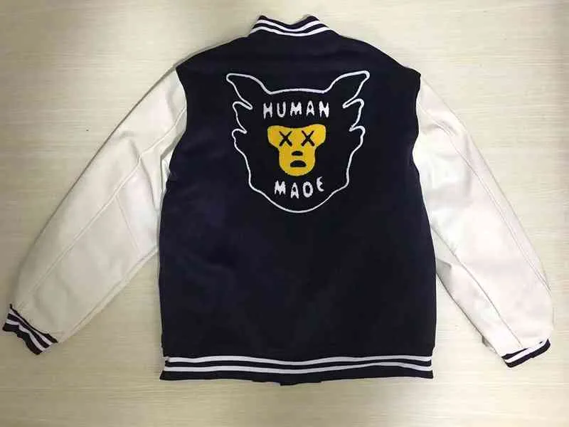 Human Made Jacket Leather Sleeve Stitching Japanese Oversized Embroidery Men Women High Quality HUMAN MADE Top T220816