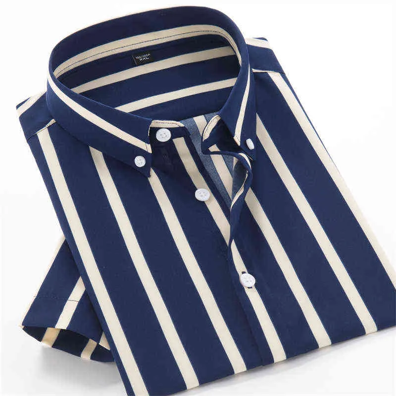 6XL 7XL 8XL 9XL 10XL Plus Size Lösrandiga kortärmade skjortor för män sommarmärkt Business Casual Stretch Lättviktsskjortor L220704