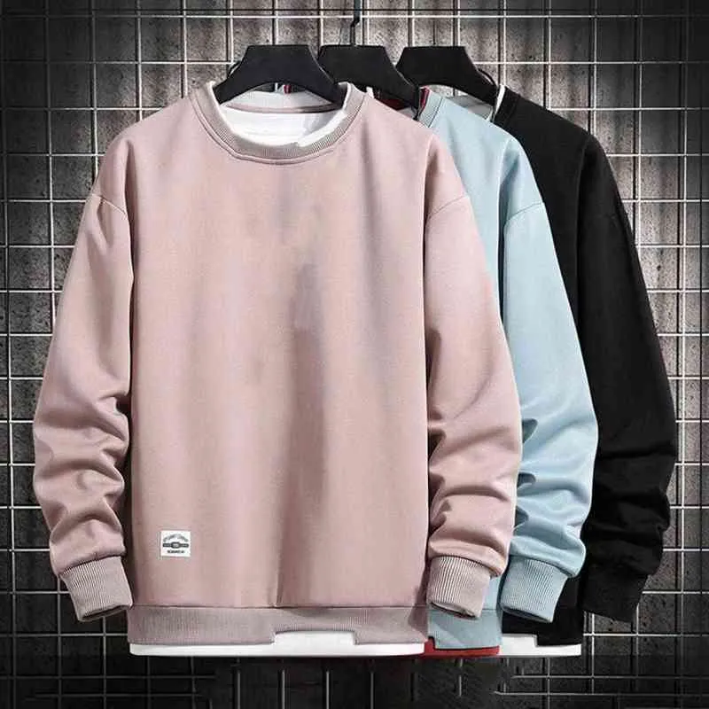 Oversized Hoodie Men Sweater Solid Color Long Sleeves Casual Double-Layered O Neck Sweatshirt Streetwear L220725