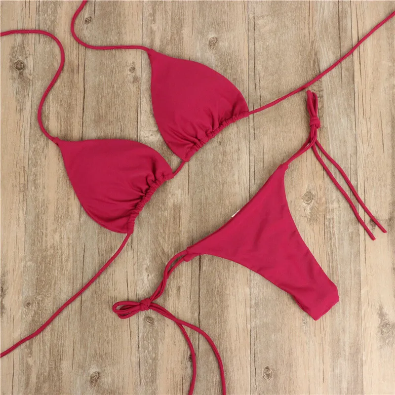 Summer Sexy Solid Color Set wiązka Gstring Thong Swimsuit żeńska bandaż kąpiel Brazlian Swimwear Bikini 220621