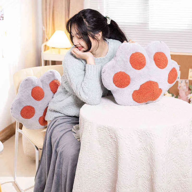 cm Cat Paw Pillow Plush Stuffed Animals Bears Paws Cushion with Flannel Blanket in Decor Nap Traveling Plushie J220704