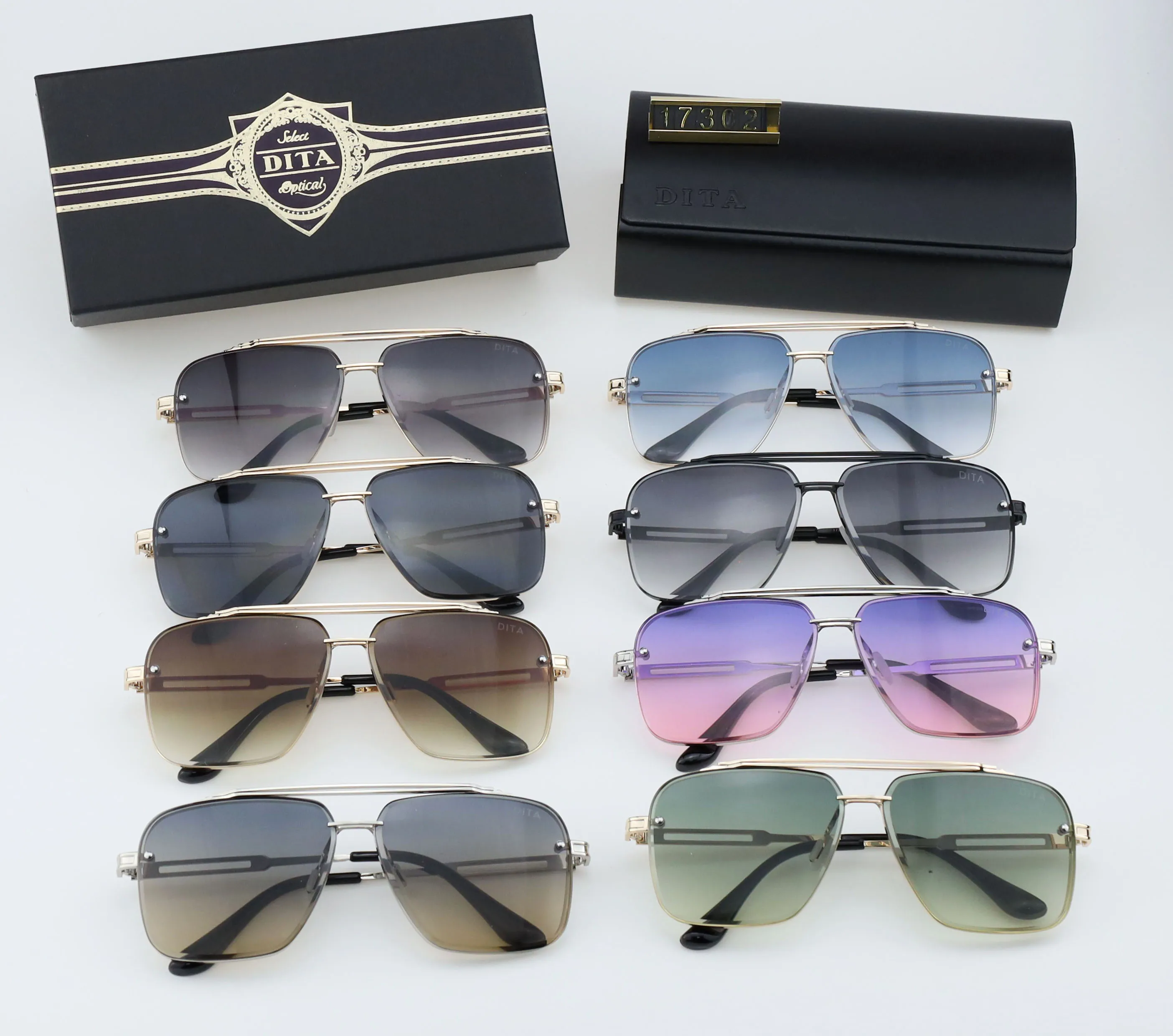 Top designer Dita 17302 Óculos de sol masculino e feminino de metal retro designer de moda óculos pretos porta todos combinam UV 400 Po312v