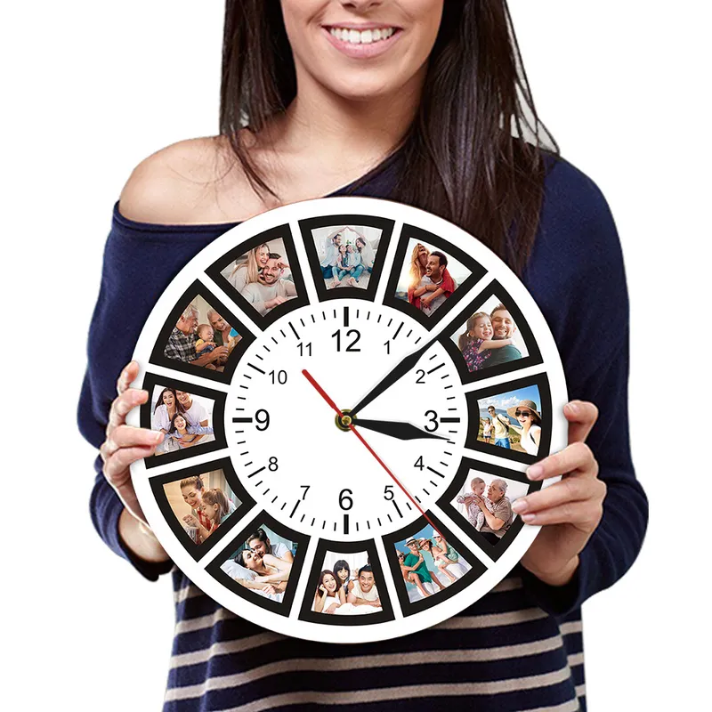 Maak je eigen aangepaste 12 unieke souvenir cadeau home muur horloge gepersonaliseerde familievriend pos geprint klok 220615