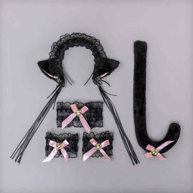 Cosplay Headwear Lo Mother Accessories Maid Lace Cat Tail Ears Pannband Set Accessoires Sexiga leksaker för kvinnor