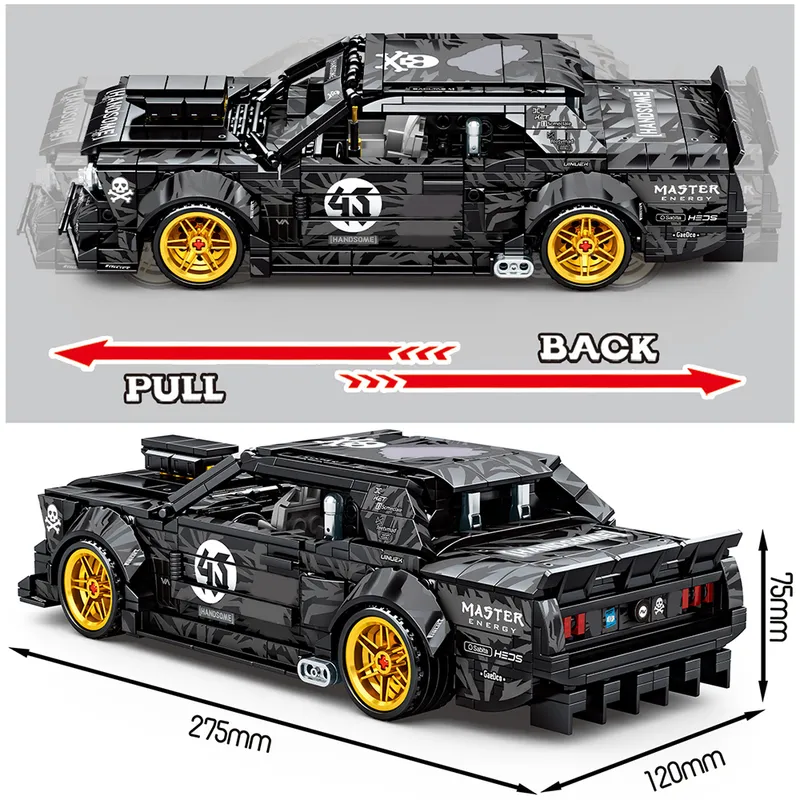 BZDA Hız Araba Mustang 2014 Yapı Taşları Ken Blok Çıkartmalar Drift Ghost Kid için Model Oyuncaklar Geri Çekin MOC 220418