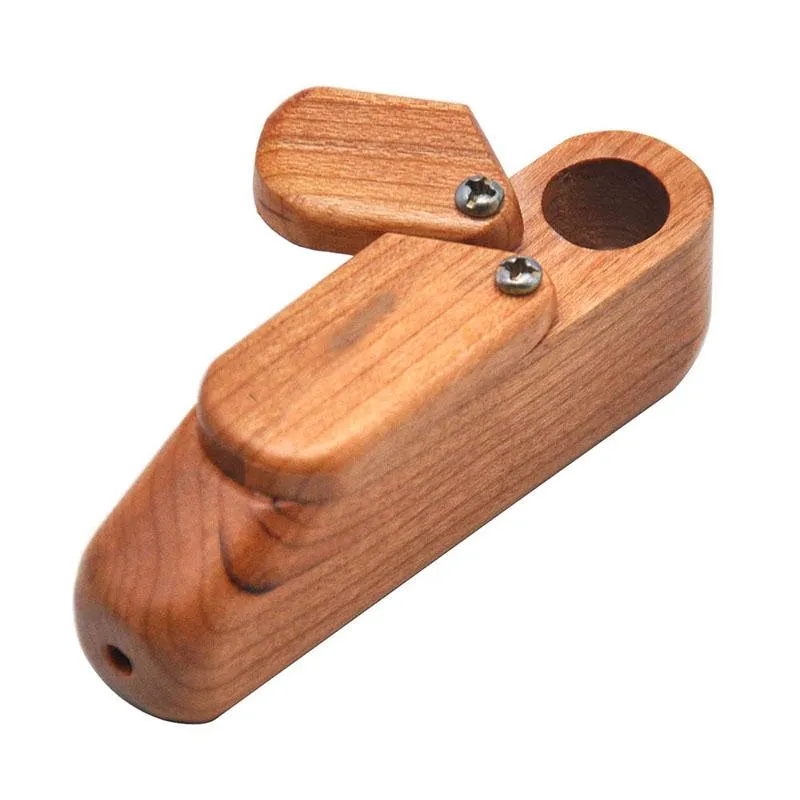 Portable Herb Wooden Smoking Pipes with Swivel Lid & Storage Box Creative Mini Foldable Cover Wood Smoke Pipe Bongs Tobacco Cigarette Holder ZL0973