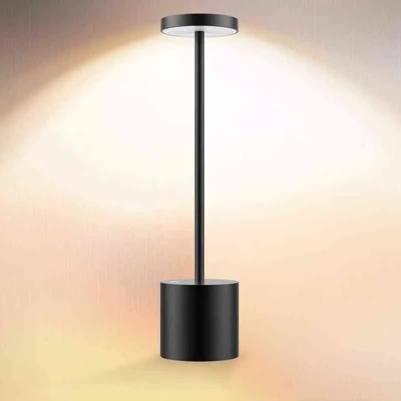 Lampe de table sans fil simple LED métal USB rechargeable 2 niveaux luminosité veilleuse lampe de bureau lampe de lecture pour restaurant H220423