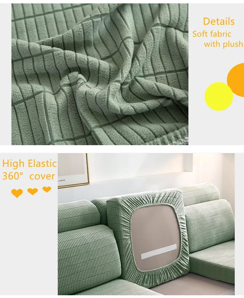 Elastic sofa Cover Polar Fleece Long Plush fundas para sofs 1 2 3 4 Seat Thick Jacquard Couch cover Winter Furniture 220615
