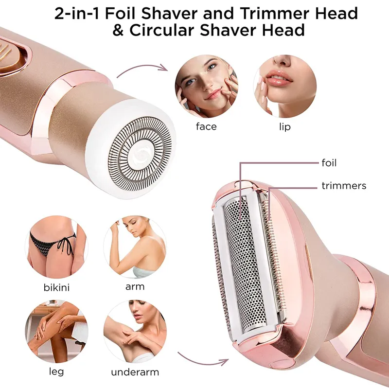 Profesional 2 en 1 Mujeres Epilator Razor de afeitar eléctrica Removia para el cabello Afeitadora de cara sin dolor Bikini PUBIC PUBICA Trimmer Máquina de uso doméstico 220323