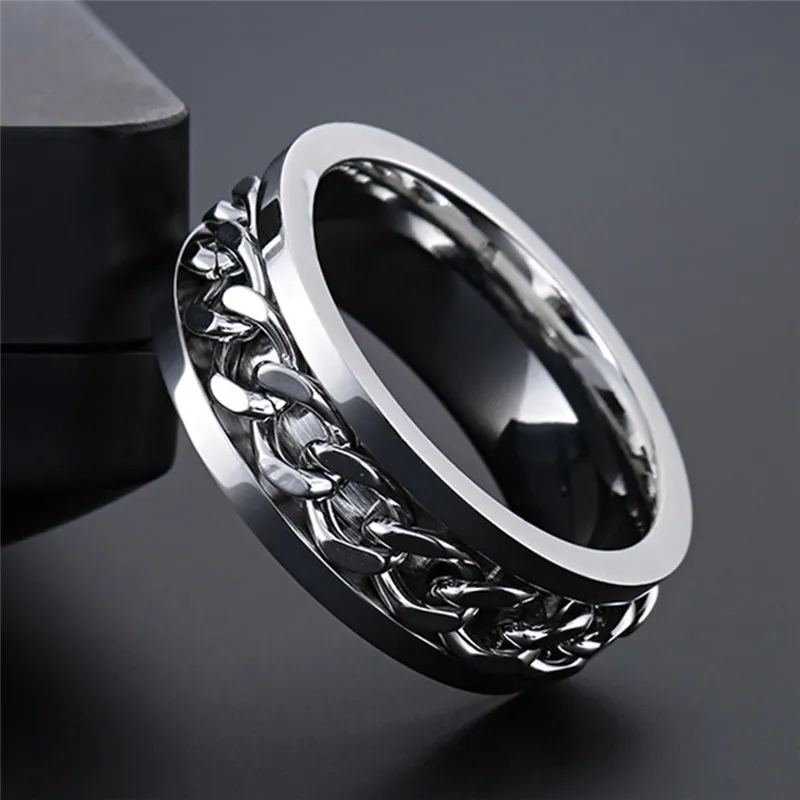 Cool rostfritt stål roterbara par ringer högkvalitativ spinner kedja roterbara ringar för kvinnor man punk smycken fest gåva 220719