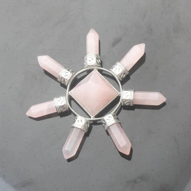 Подвесные ожерелья натуральный розовый розовый кварц прозрачный кристаллический аметисты 7 Чакра Гексагона Призма Волшебная палочка Энергетическая башня Рейки Мяфкий