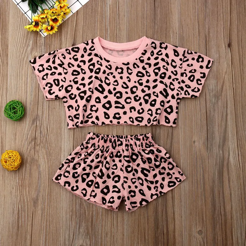4 kolory moda niemowlęta dziewczyny letnie stroje zestawy ubrania Leopard Print T -koszulka