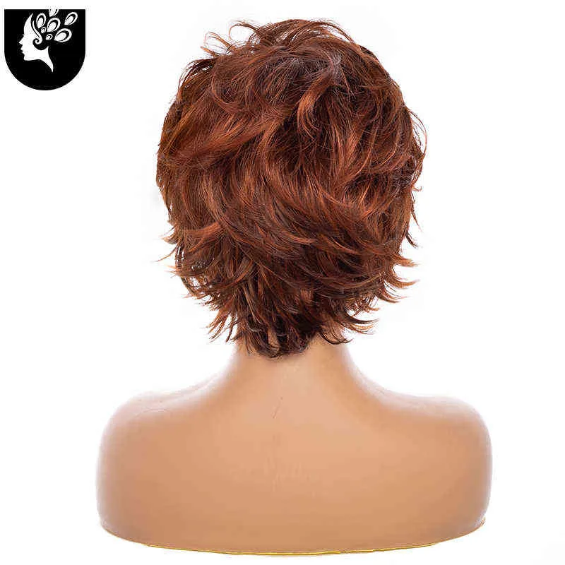 Ombre brązowe peruki syntetyczne z grzywką dla białych kobiet krótkie czerwone szare fale Cosplay peruka do włosów ciemne korzenie codziennego użytku Yourbeauty 220525