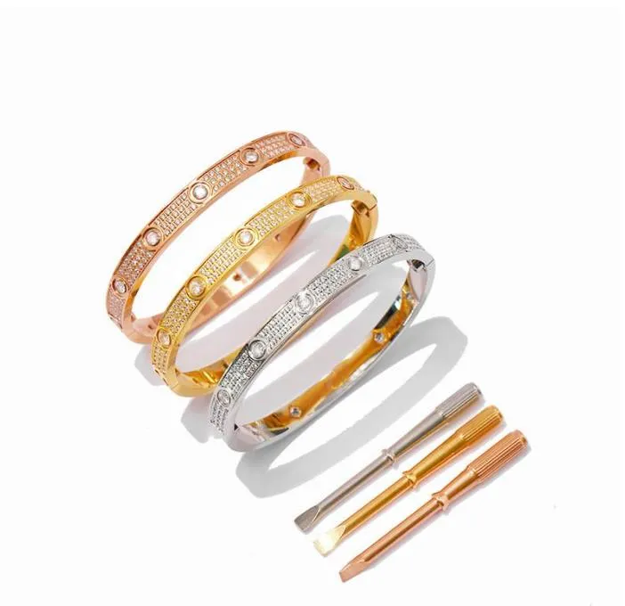 Полный бриллиантовый браслет из камня из нержавеющей стали, золотой женский браслет «Любовь», модный мужской женский браслет с отверткой и кристаллами, браслеты ювелирные изделия183q