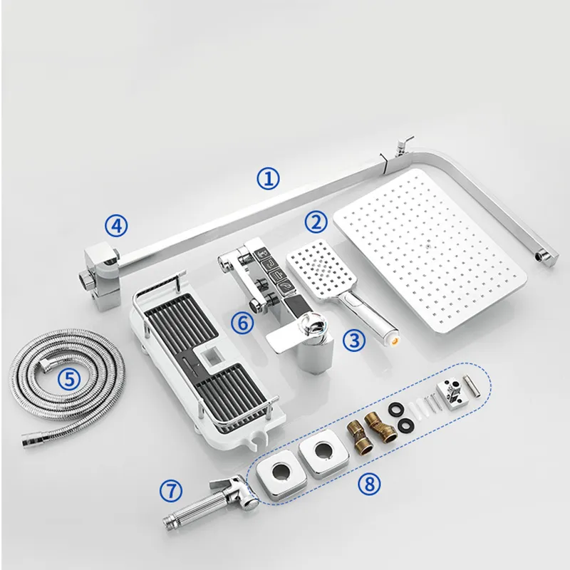 Affichage long affichage thermostatique Black Down Faucet Ensemble de baignoire pluviométrique Papée de baignoire avec l'étagère de salle de bain Le débit d'eau produit de l'électricité