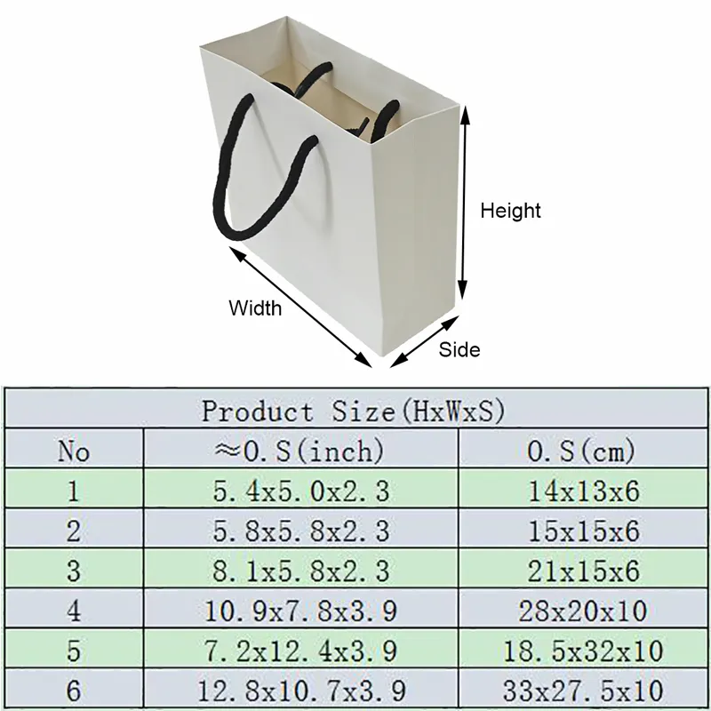 小さなギフトSパッキングハンドル再利用可能な紙のショッピングエコ折りたたみ可能な厚い白いプレゼントバッグカスタム220704