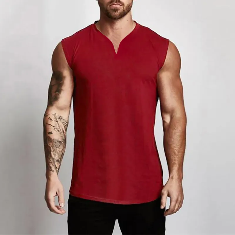 Plain Cotton Vneck Fitness Tank Top Men Summer Muscle Vest Gym Clothing Bodybuilding Sleeveless Shirt Workout Sports Singlets 220621