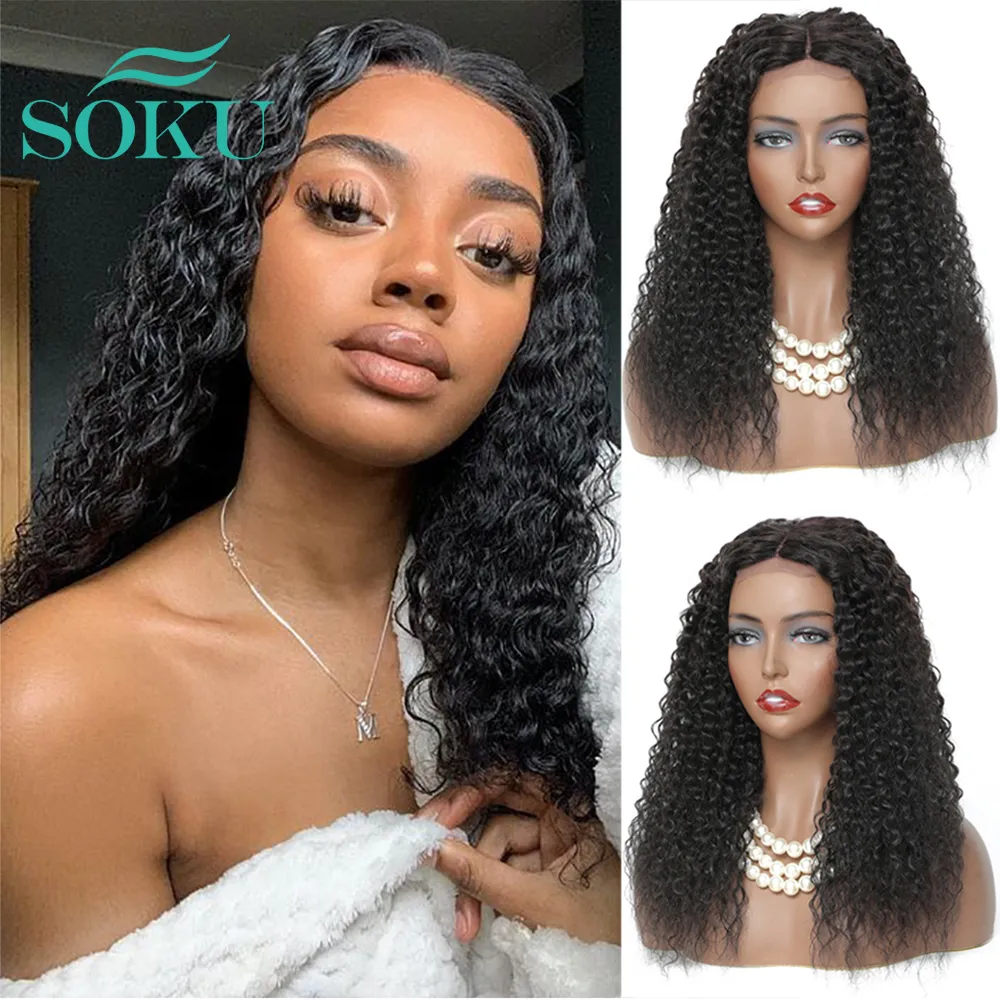 Perwersyjnie kręcona koronkowa peruka syntetyczna koronkowa peruka naturalna czarna włosy środkowa część Jerry Curly Peruki dla afro czarne kobiety bezpośrednio