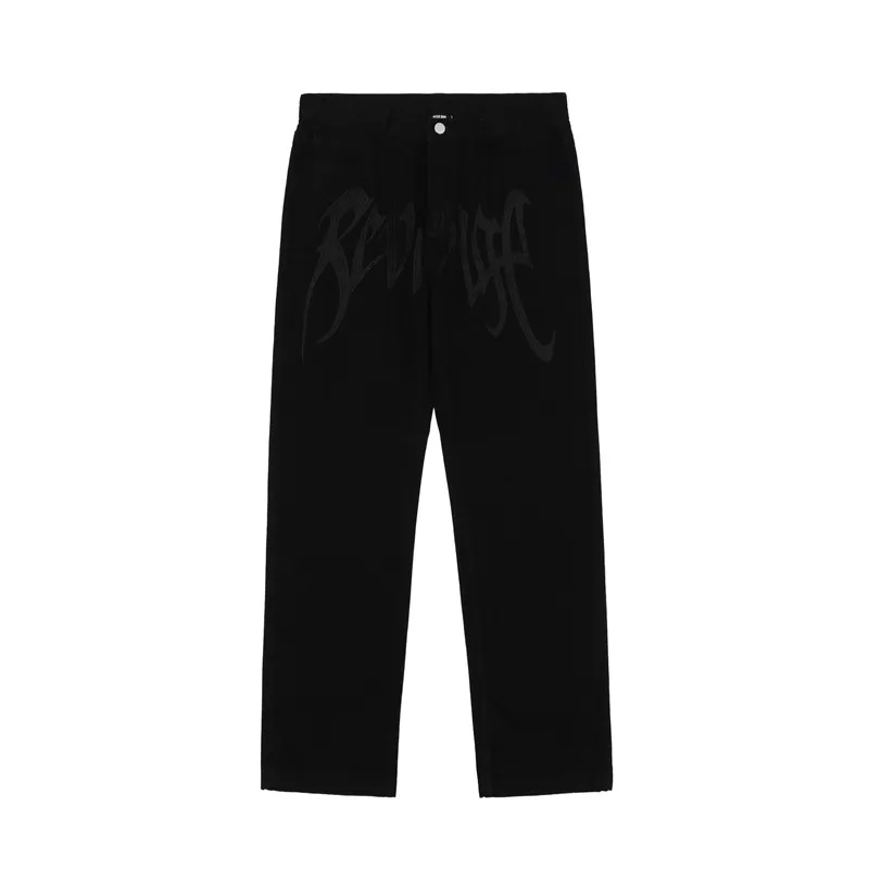 Mannen Broek Y2K Emo Mode Zwarte Streetwear Geborduurde Laagbouw Baggy Jeans Broek Rechte Hip Hop Alt Denim Mannelijke kleding 220826