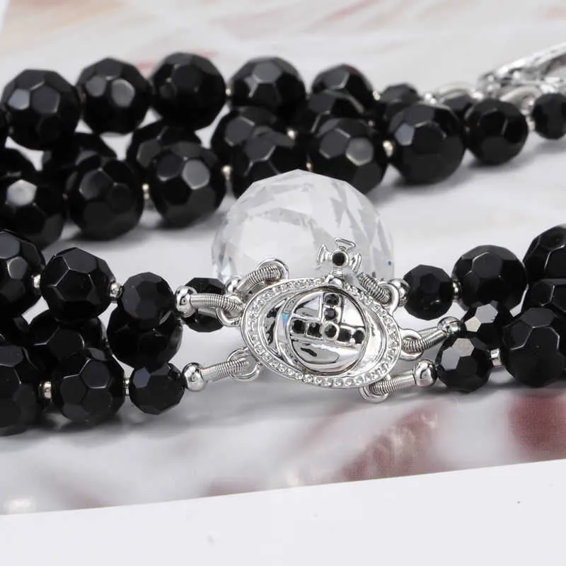 Impératrice Dowager à trois couches Plan de perle noire Grand collier de chaîne de cou Saturne Nouveau style1037285