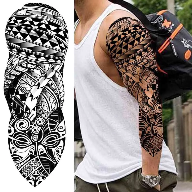 NXY tatouage temporaire bricolage Tribal Totem bras complet pour hommes femmes adulte Maori crâne s autocollant noir faux tatouages outils de maquillage 0330