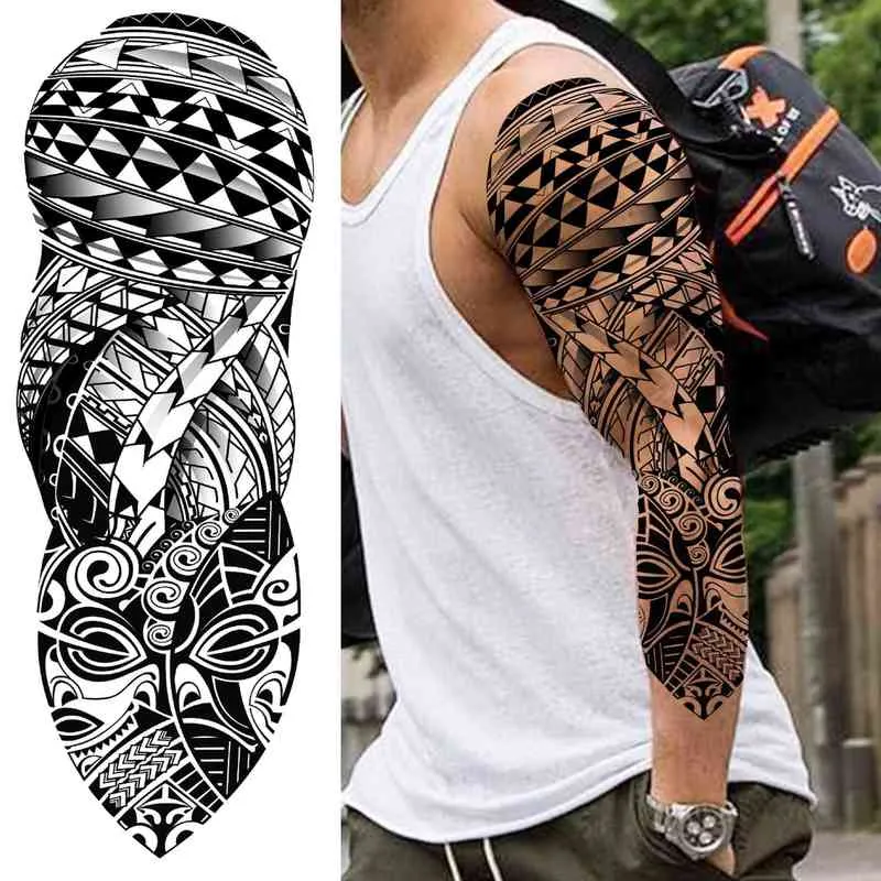 NXY Temporary Tattoo Tribal Maori Sleeve for Men Women Adult Wolf Lion s Sticker Black Large Turtle Tiki Fake Tatoos Supplies 0330