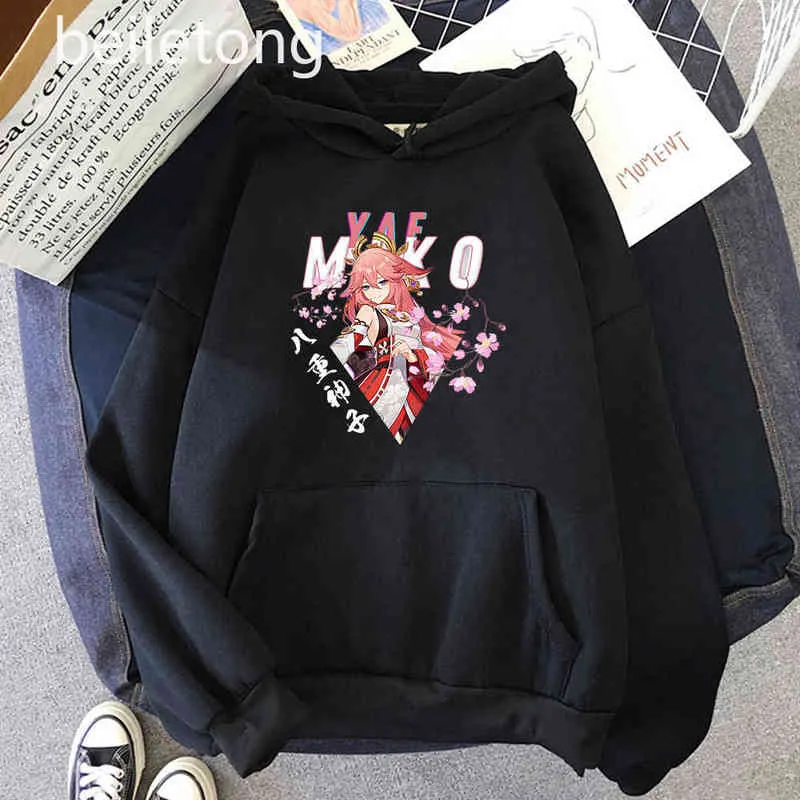 Kawaii Miko Yae Print Genshin Impact Game Anime Hoodie Pullover Dames/Men Streetwear Tops Kleding Oversized Sweatshirt Harajuku Y220713