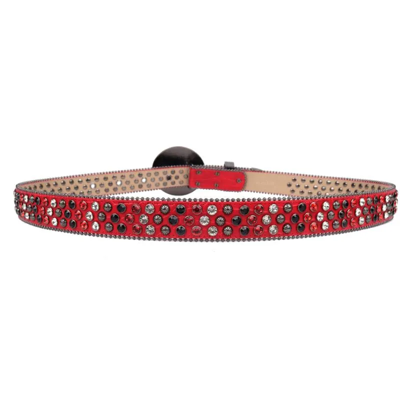 Belts Fashion Western Red Rhinestones Metal Globe Buckle Casual Diamond Studded Cinturones Para Hombre Sintirones MujerBelts Emel2226I