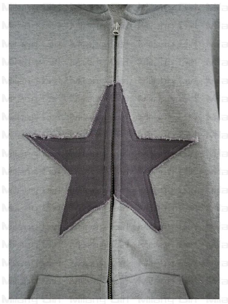 Патч дизайны Lucky Stars Zipper Hoodie Женщины Harajuku Vintage Highstreet Men Men Shape Cardigan Retro с длинным рукавом 220801