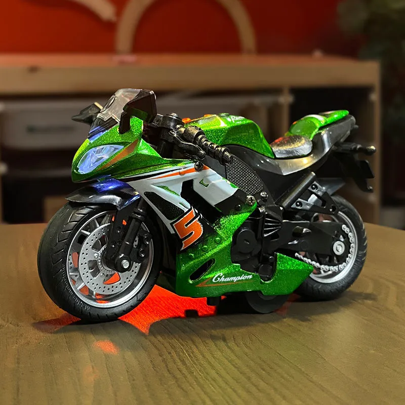 1 14 Simulation Motorcycle Pull Back Alloy Car Model Light Sound Effects Racing Collection Miniature Ornaments 220608