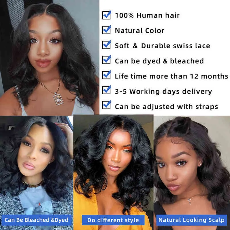 Nxy Hair Wigs Body Wave Lace Front Wig Short Bob for Women Human Natural Brazilian 100% Cheap Transparent Wigs 220609