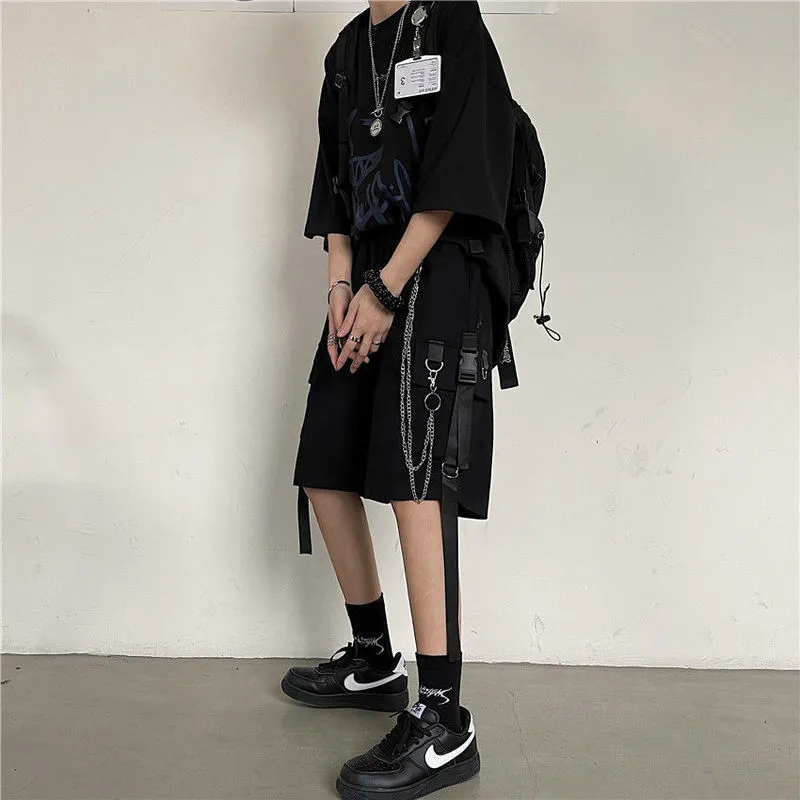 Mens Shorts Summer Casual Fashion Style Boardshort Bermuda Male Drawstring Elastic Midj med Chain Beach Shorts Men 220526