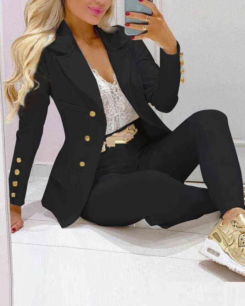 Blazer Pant Suits Set Twice Set Women 비즈니스 사무실 일치 의상 흰색 빨간 핑크 옐로우 블랙 2021 폴의 옷 T220729