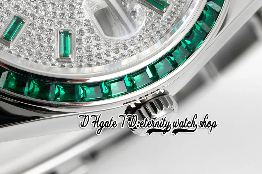 2022 TWF ew126334 jh126333 A2824 orologio automatico da uomo bf126300 gemma verde baguette diamanti lunetta ghiacciata quadrante con diamanti acciaio 904L 333T