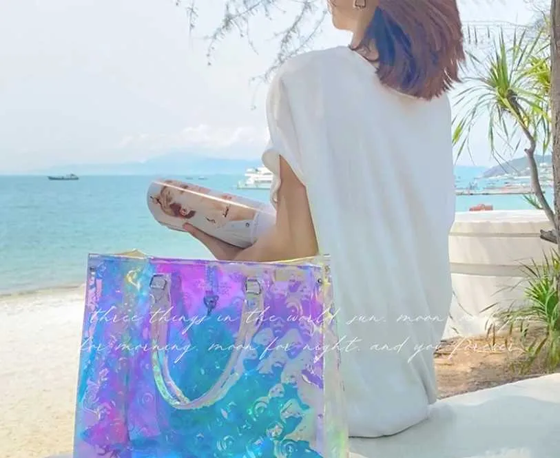 Yzora 2022 새로운 디자인 클리어 레이저 홀로그램 여름 여성 여성 지갑 쇼핑 가방 최신 디자이너 토트 백 278N