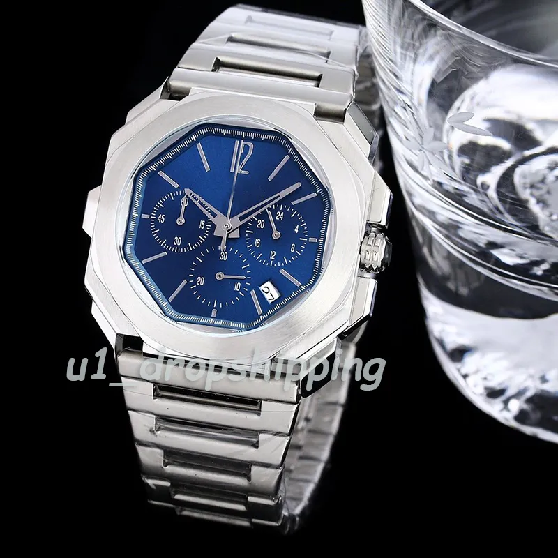 Drop - orologio da uomo al quarzo da 42 mm in acciaio inossidabile completo in acciaio inossidabile Montre de Luxe2733 di alta qualità