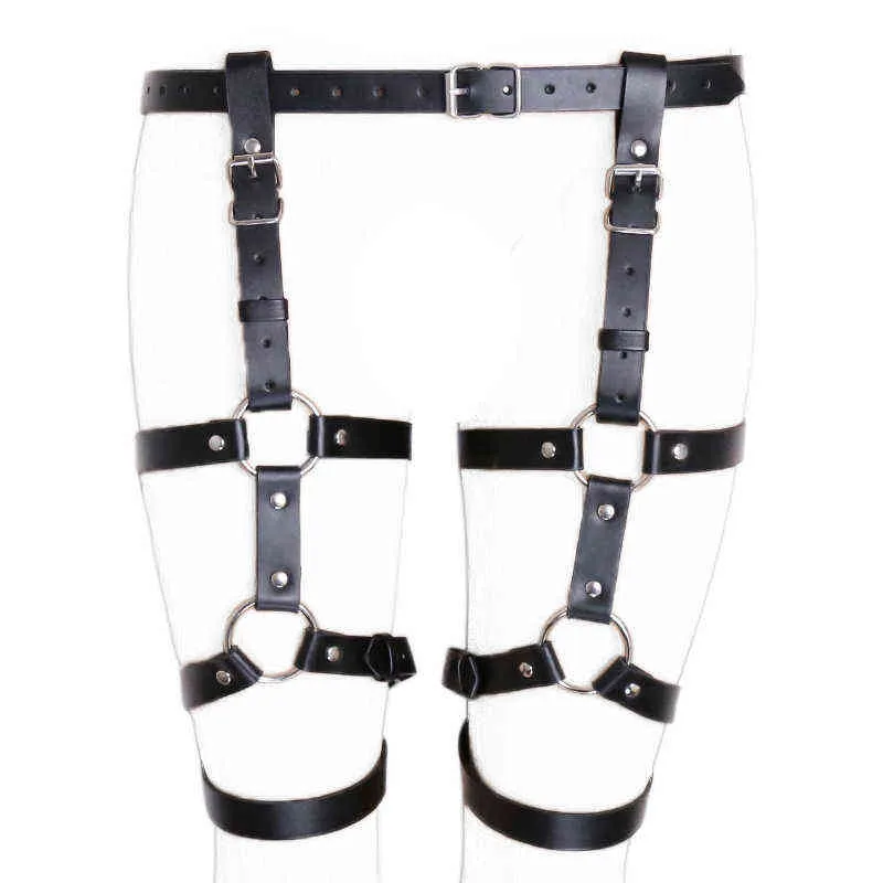 Nxy Sm Bondage Faux Leather Harness Thigh Cuffs Leg Garter Suspenders Restraint Strap Intimate Panties Adult Sex Toys for Women220419