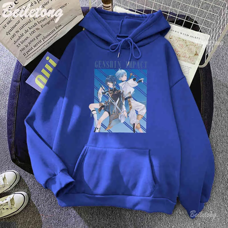 Genshin Impact Hoodie anime xingqiu e chongyun streetwear mulheres aventura aberta mundial pullovers de moletom de dropshipp de impressão mundial y220713