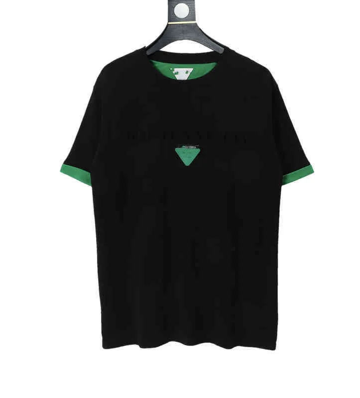 Высокая версия 2022 Летняя новая BV Трехмерная буква смещение треугольной кожи бренд мужская и женская футболка с короткими рукавами