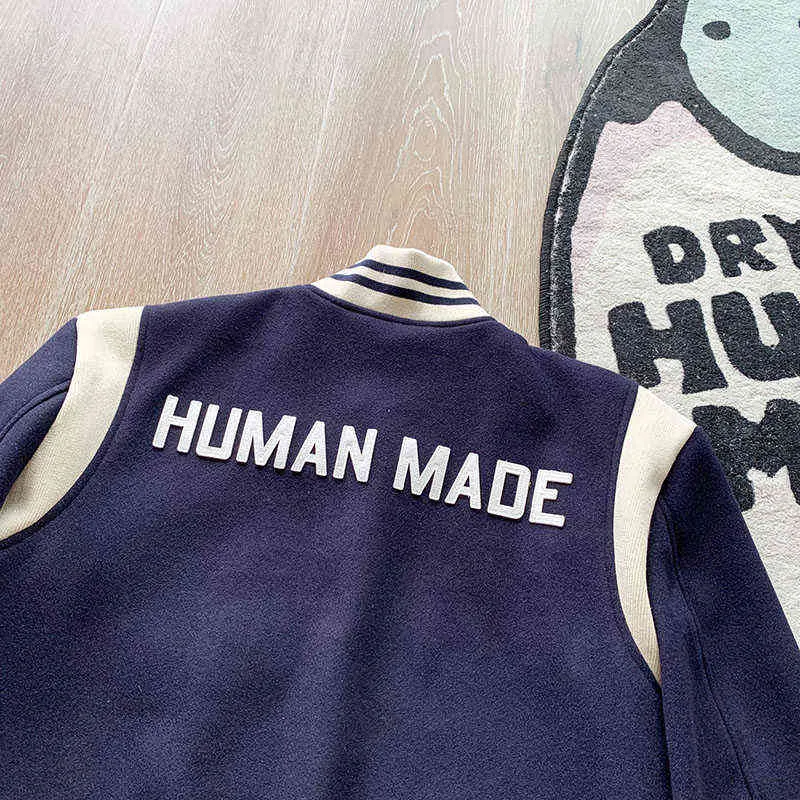 Human Made Varsity Baseball Veste H Lettre Brodé Laine Hommes Femmes Haute Qualité HUMAN MADE Lâche Baseball Manteaux T220816