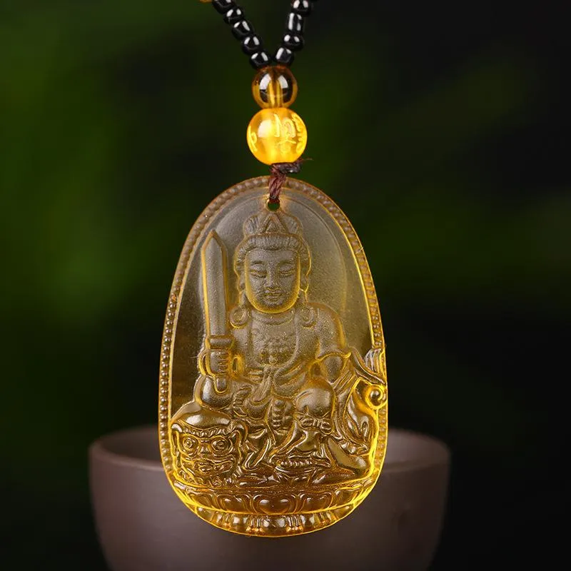 Pendanthalsband Citrine Guardian Buddha -halsband med pärlkedja för män Kvinnliga smycken gåva D88pendant2237