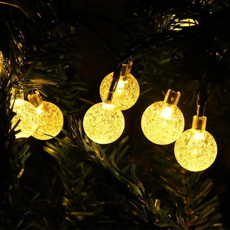 Cordes Énergie solaire Lumières claires Bulbes Jour de Noël Lanternes LED Bubble Perle Baule 60 Décoration extérieure clignot