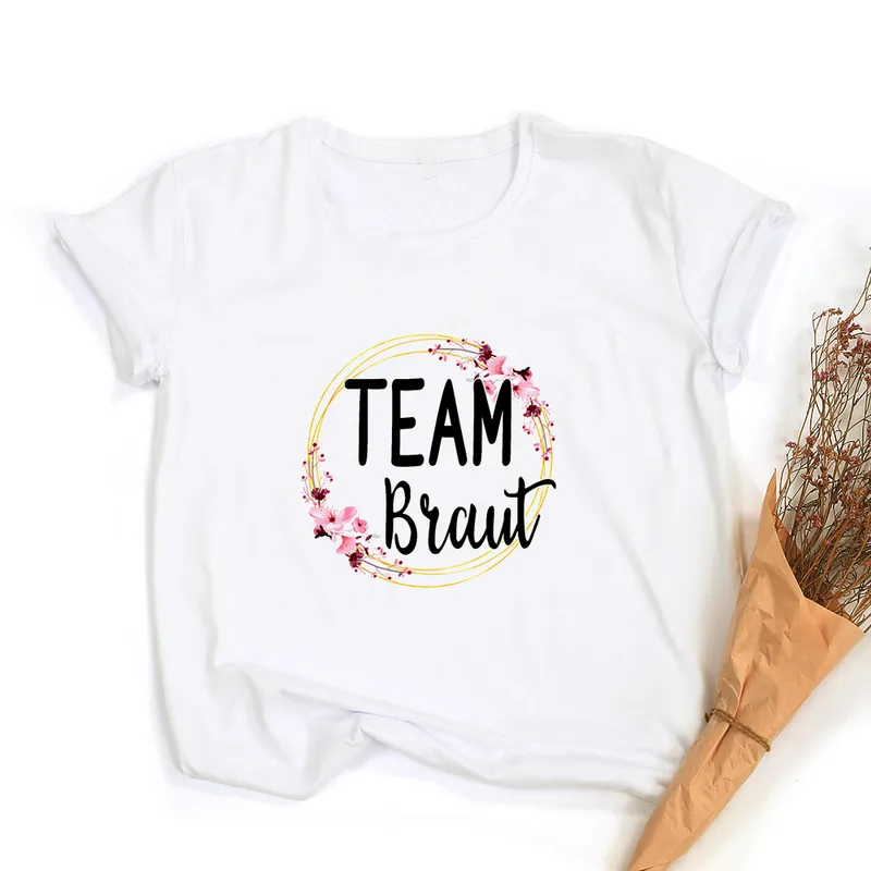 Team Bride Print Kobiety Krótkie koszule T SHIRTS BACHELORETTE Wedding Party Graphic T-shirt Harajuku Tshirt druhna TEE TEE TOPS Prezent 220506