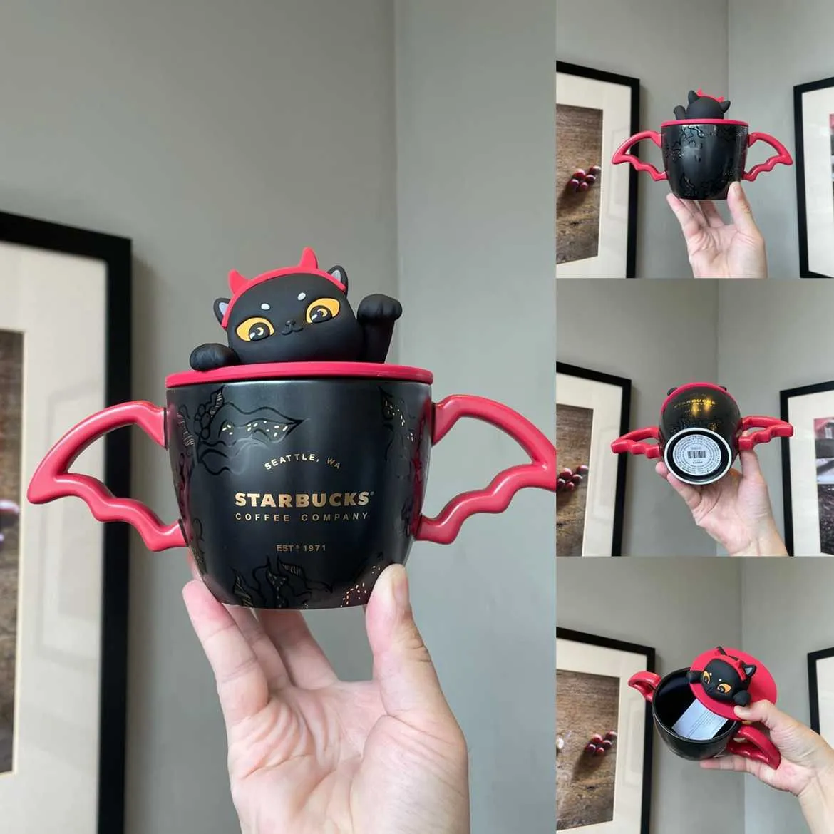 2021 Starbucks cup Halloween Black Cat juguetón pequeño diablo gato duende marca paja termo taza taza de agua