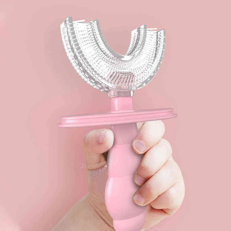 Cepillo de dientes Ceprush de dientes de dientes de dientes de dientes de atención oral de la limpieza del niño conveniente silicona de la silicona nacida en forma de U con cubierta de polvo 0511