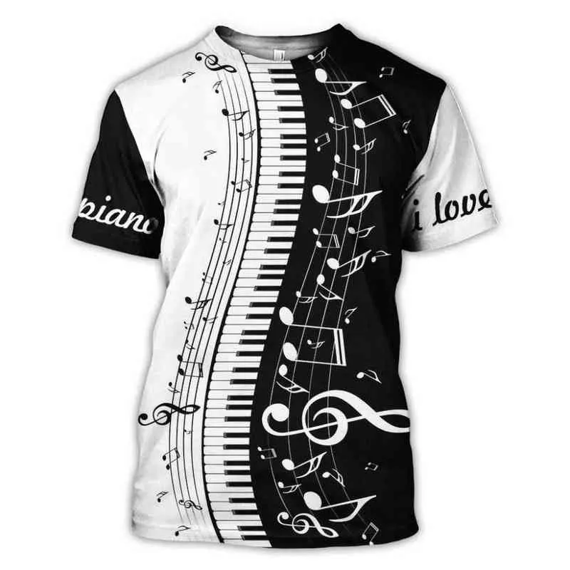 プリントピアノミュージック3D TシャツTシャツTシャツ夏面白いハラジュク半袖楽器ストリートウェアL220704