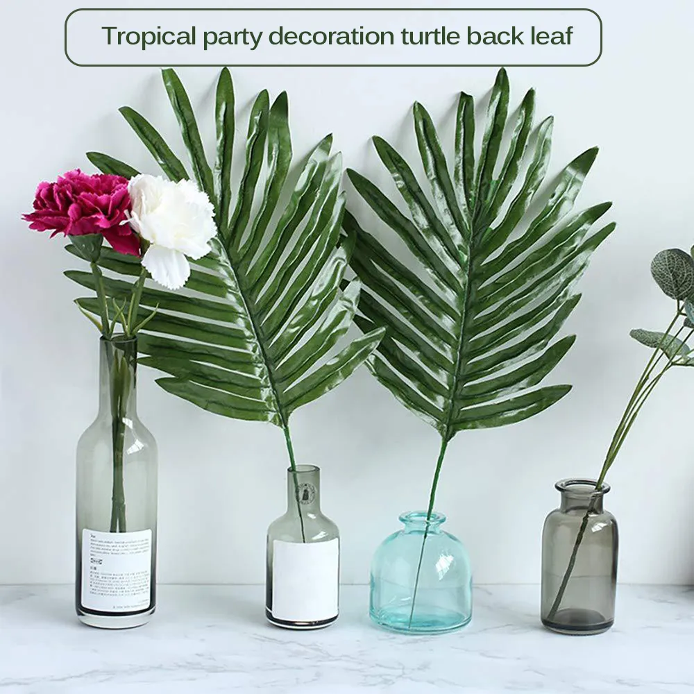 Dekorativa blommor kransar 90 stycken 6 slags konstgjorda palmblad tropiska blad dekorationer f￶r djungelfest dekorationer strand f￶delsedag luau hawaiian