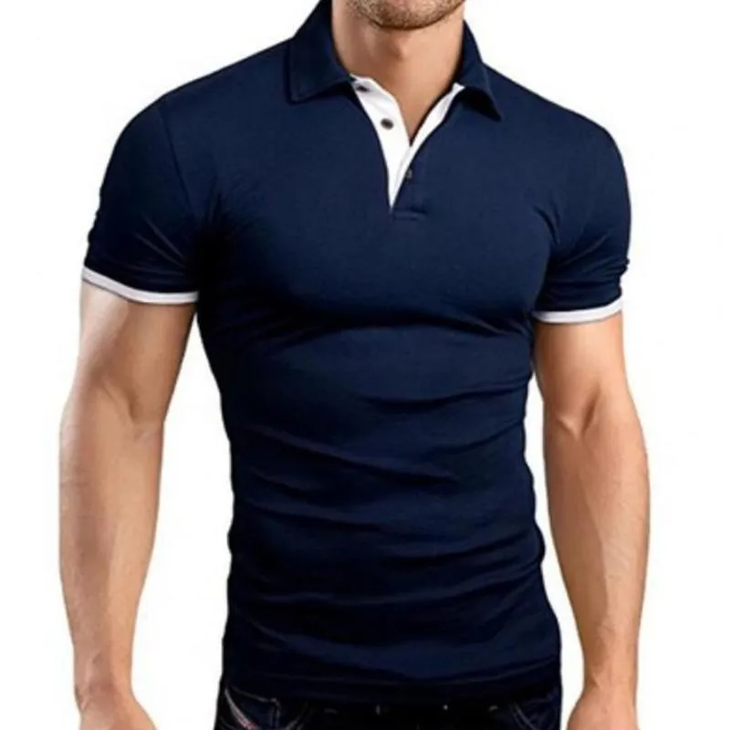 Herrenbekleidung Herren-Shirt, kurzärmelig, übergroß, Kontrastfarbe, Umlegekragen, weich, eng anliegend, Sommer-T-Shirt für den Alltag, 220615