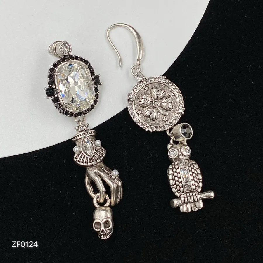 Nuovi pendenti progettati teschio gufo diamanti esagerata catena spessa collana da donna punk hip-hop orecchini da donna N01272v