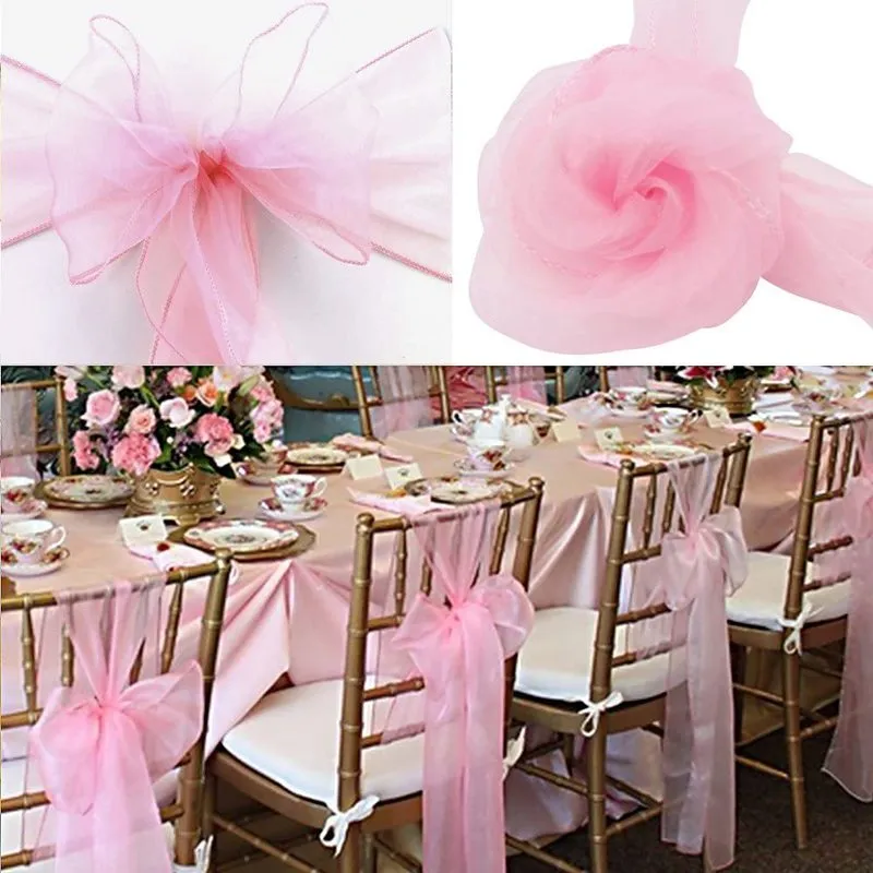 Wedding Decoration Organza Chair Sashes Bow For Party Christmas Halloween el SuppliesPack of pink 220514